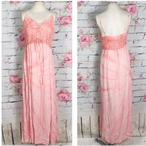 Pink tie dye crochet bohemian maxi dress